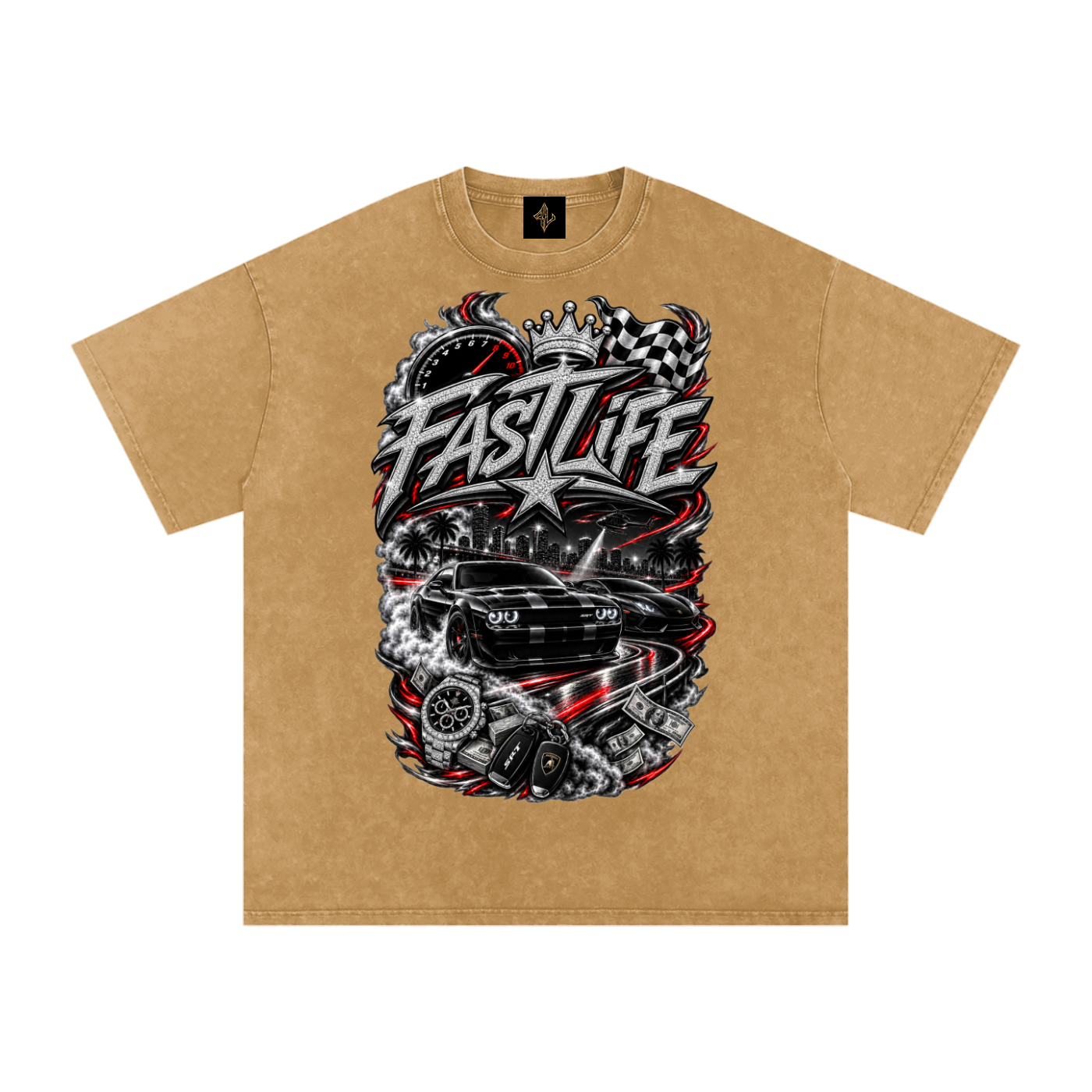 FASTLIFE racing Snow Washed Oversized Cotton T-Shirt