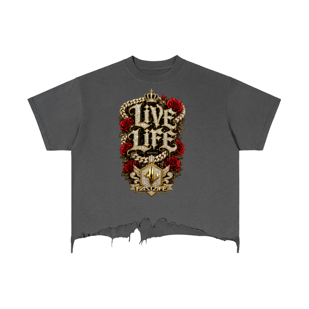 FASTLIFE  LiVE LiFe Vintage Wash Boxy Distressed Hem T-Shirt