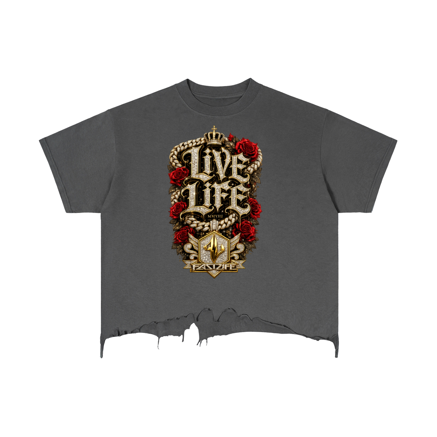 FASTLIFE  LiVE LiFe Vintage Wash Boxy Distressed Hem T-Shirt