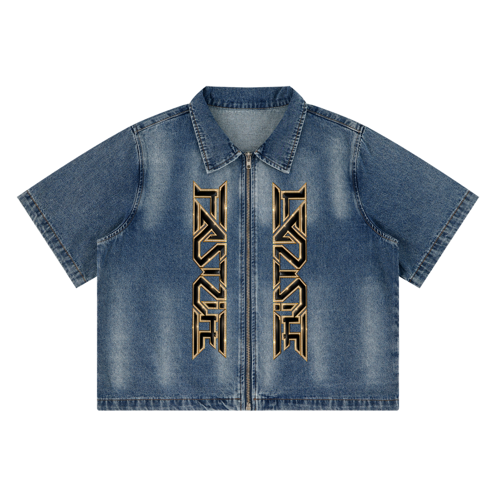 A FASTLIFE  HOF Vintage Washed Full-Zip Denim Shirt