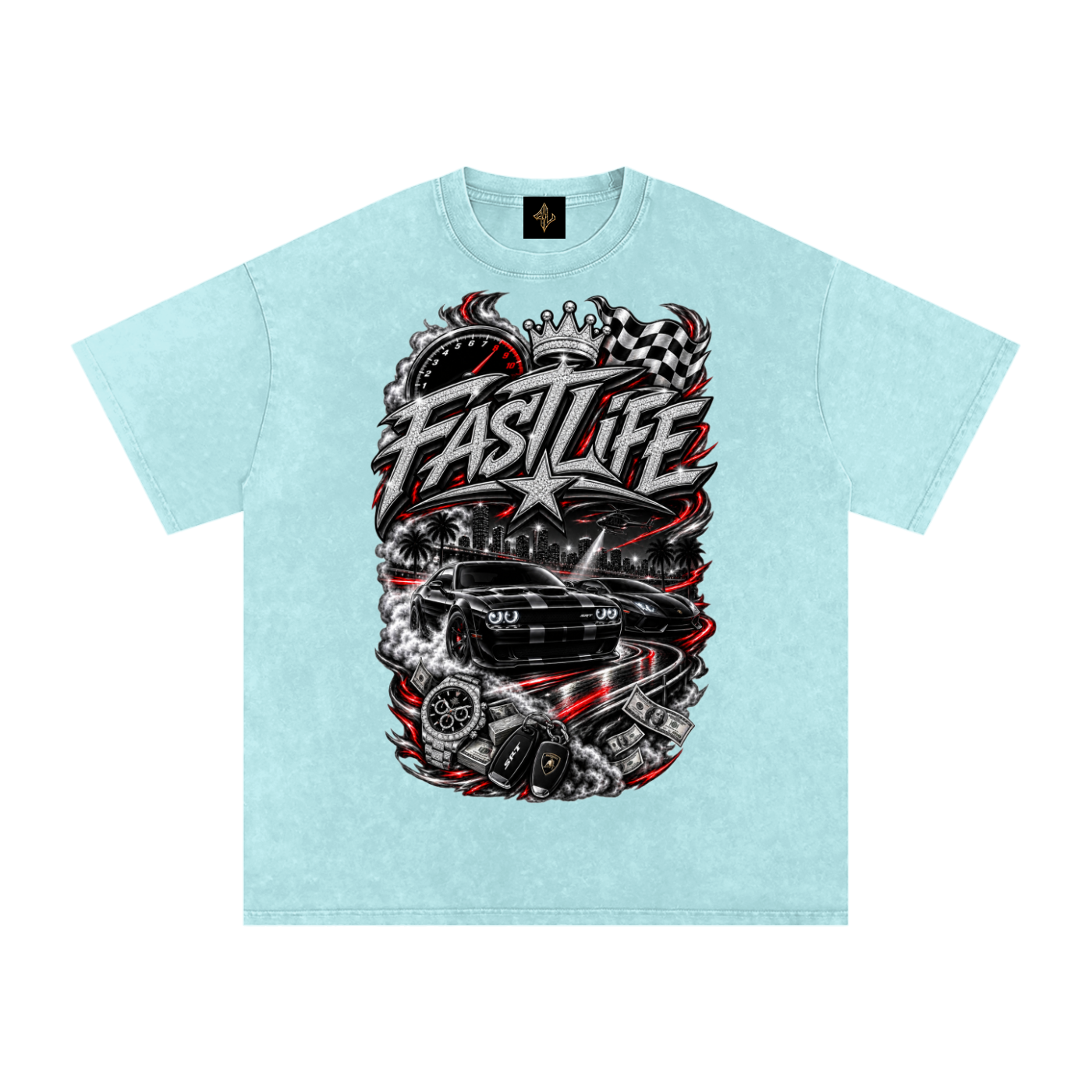 FASTLIFE racing Snow Washed Oversized Cotton T-Shirt