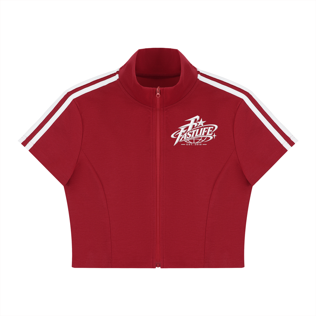 FASTLIFE World Wide Women's Cropped Full Zip Short Sleeve T-Shirt