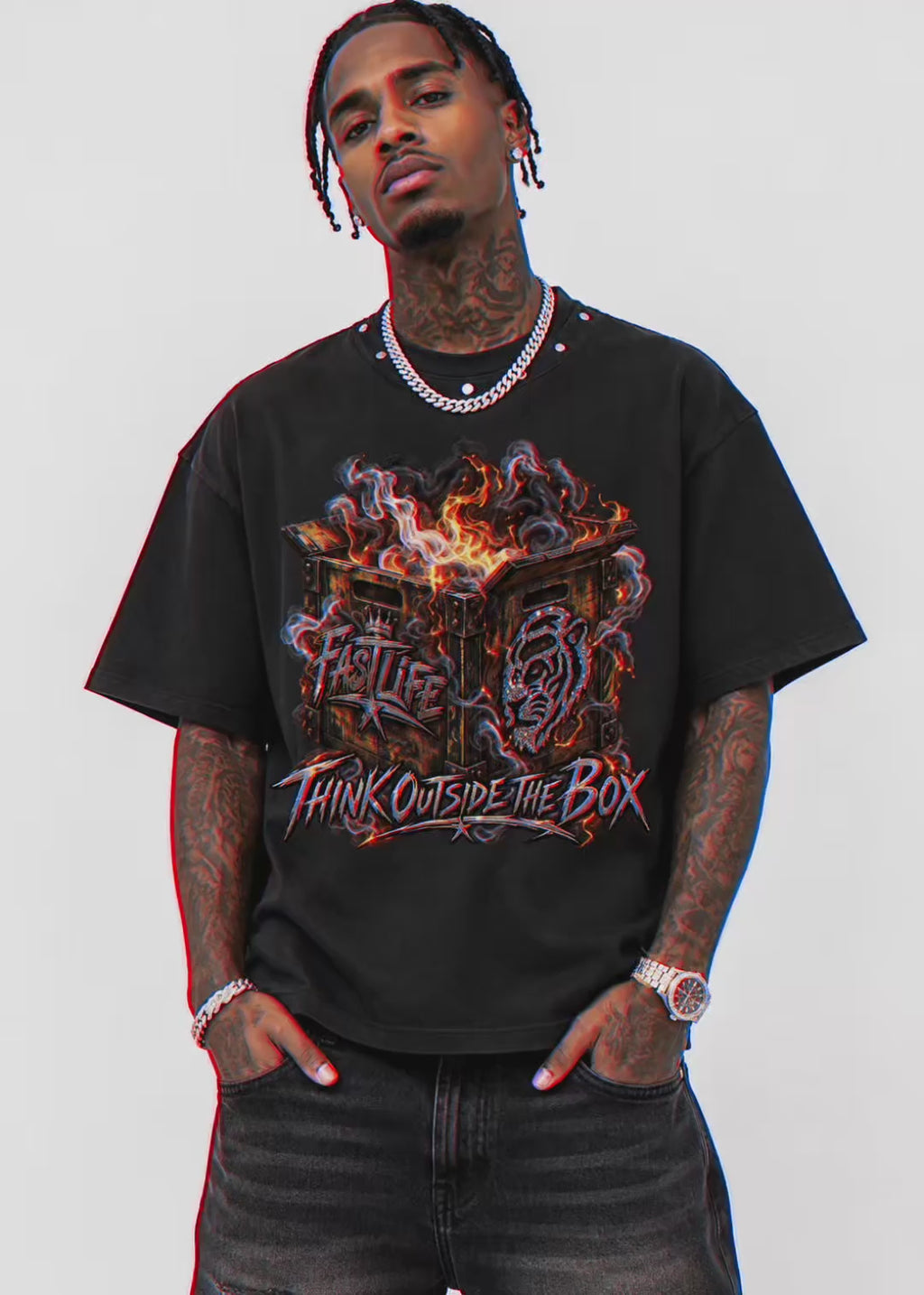 FASTLIFE x Korveiii Think Outside The Box Boxy Studded tee